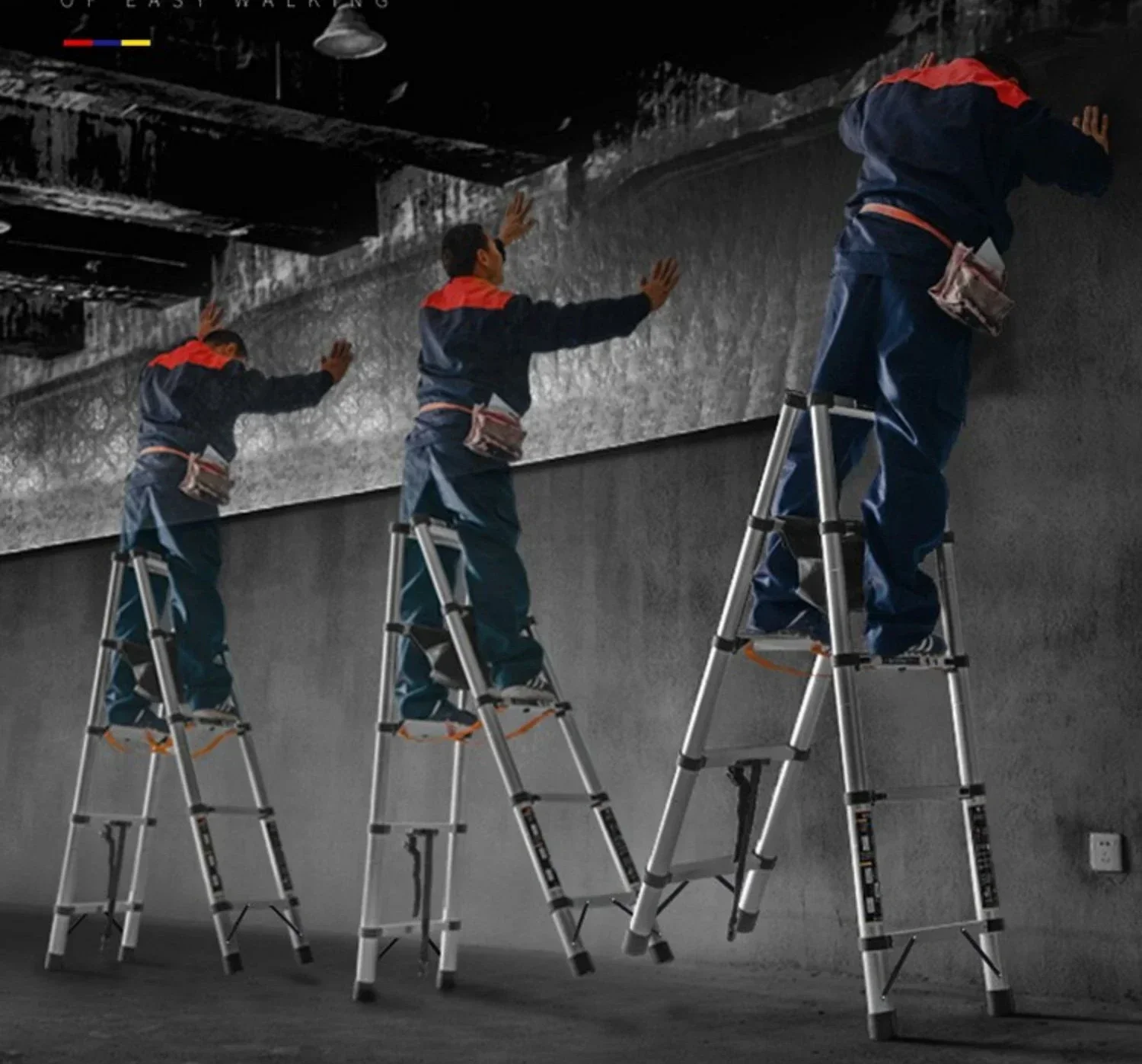 Herringbone Ladder Walking Household Folding And Telescopic Aluminum Alloy Thickened Engineering Lifting Woodworking Ladder