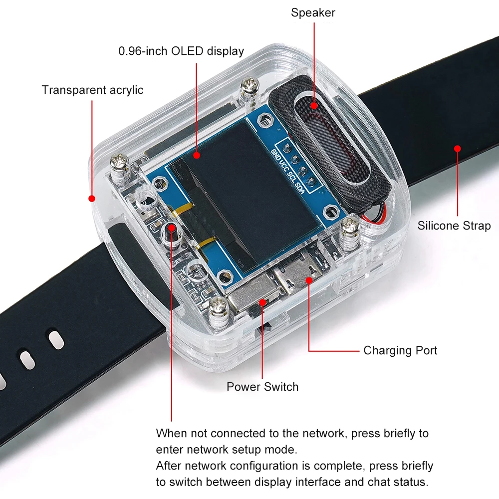 0.96 بوصة شاشة Oled Xiaozhi Ai ساعة صوت الحوار الذكاء الاصطناعي Esp32S3N16R8 مجموعة وحدة لوحة تطوير الصوت