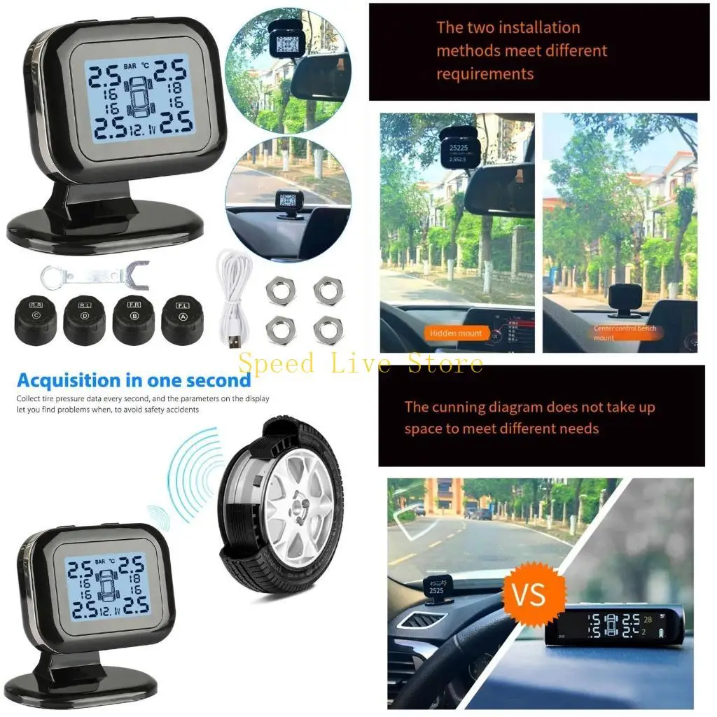 

547C Tire Pressure Monitoring System TMPS Colorful Display Alarm Tire Pressure