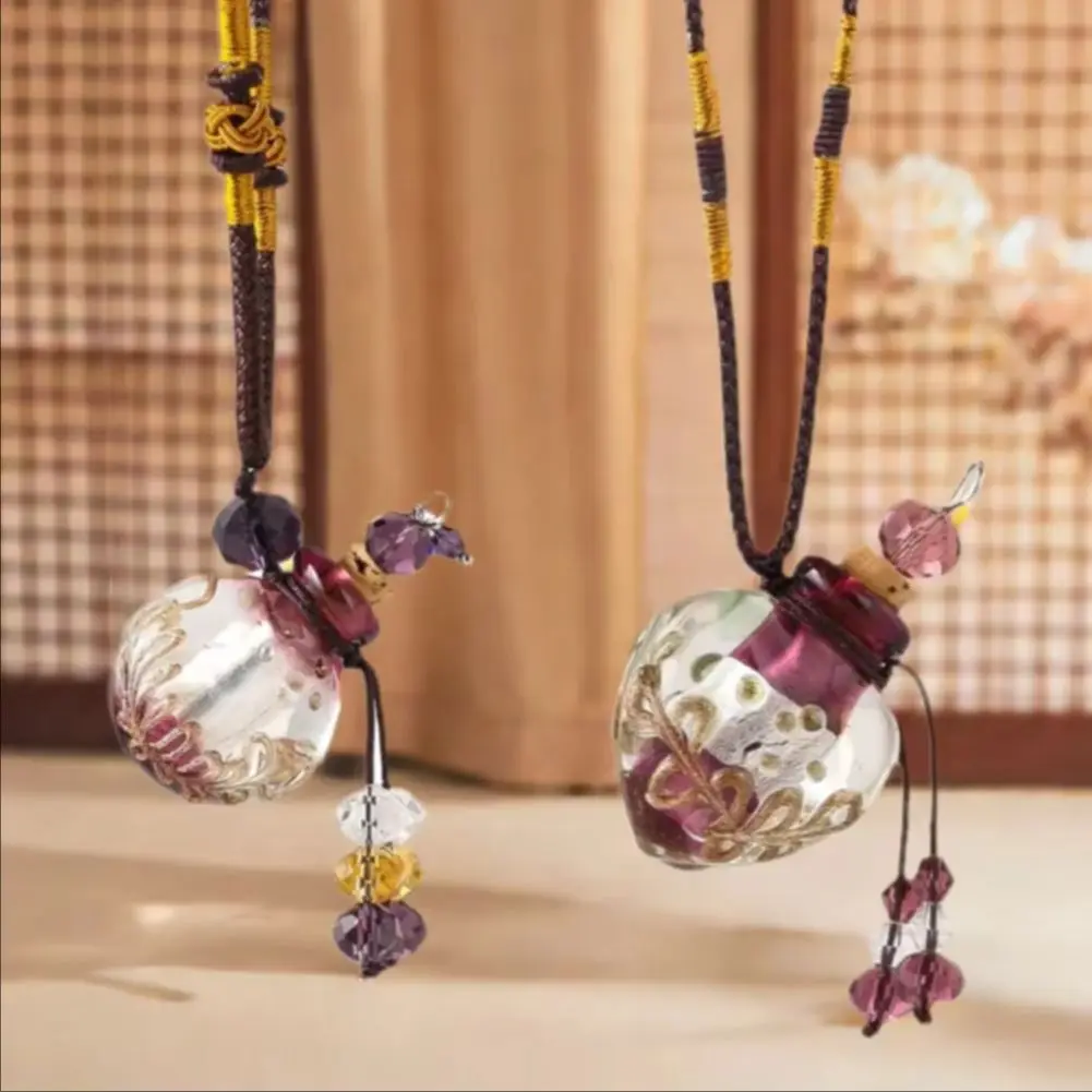 Perfume Bottle Necklace Trendy Aroma Painted Glass Car Hanging Pendant Yoga Healing Leisure Party Fashion Jewelry Women Gifts