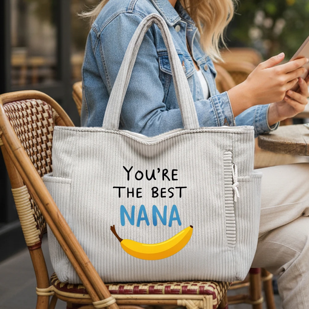 

Women's Corduroy Canvas Tote Bag, Reusable Grocery Shopping Carryall, Birthday Gift for Nana Mother's Day, Travel Beach Bag