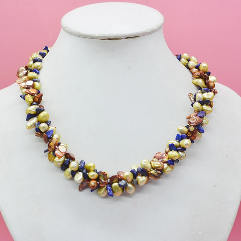 

Очаровательное жемчужное колье в стиле барокко. 7 мм натуральный жемчуг в стиле барокко/полудрагоценный камень 3-ниточные плетеные украшения