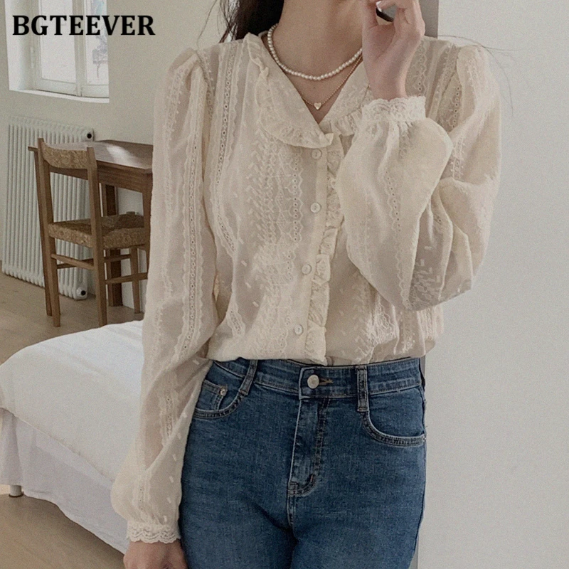 BGTEEVER Chic Spring Summer Fashion Lapel Women Solid Shirts Tops Casual Long Sleeve Loose Female Single-breasted Blouses