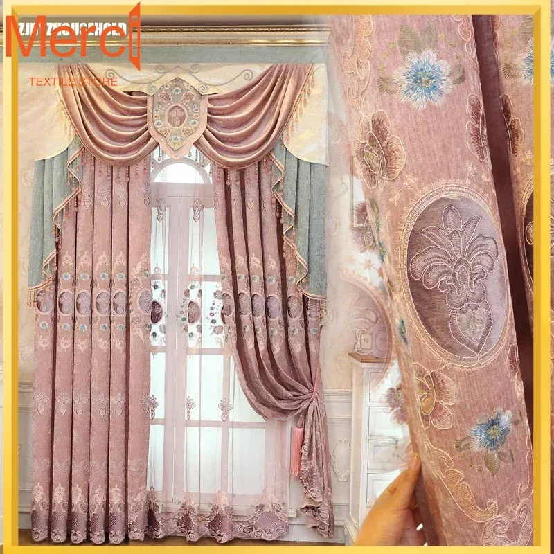 Embroidery Curtains For Living Dining Room Bedroom Balcony European Chenille Customized High Shading Curtain Finished Product