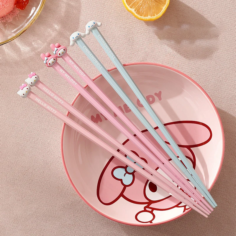 2024 New Sanrio Hello Kitty My Melody Cinnamoroll Alloy Chopsticks Tableware Household High Temperature Anime Kawaii Creative