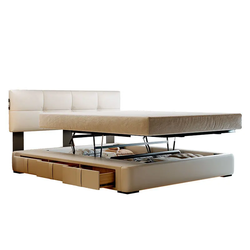 

Small apartment space-saving bed ultra-thin bedside adjustable bed high box translational electric storage leather bed