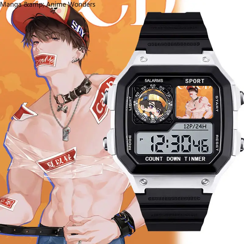 

Love and Deepspace Caleb Anime Cosplay Student Multifunctional Electron Wrist Watch Alarm Clock Noctilucent Waterproof Fans Gift