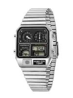 HUMPBUCK DIGITEMP Relojes de acero inoxidable de diseño clásico para hombre con pantalla LED digital de fecha y día y calendario de temperatura