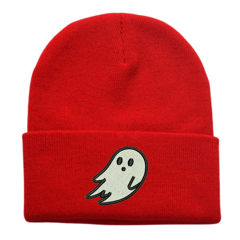 Winter Autumn Unisex User Ghosts Crooked by the Wind Embroidery Acrylic Beanies Skull Hat for Men Women Keepwarm Cold Caps W246