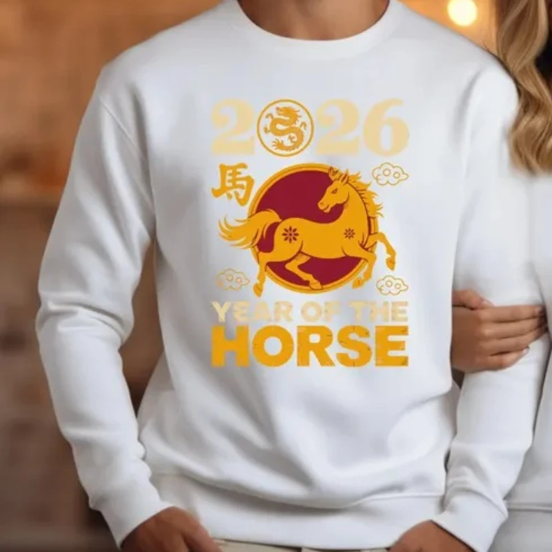 سعيد الحصان السنة الجديدة ومقاسات الكبار الصينية زودياك الخريف والشتاء البلوز عطلة هدية مطابقة هوديس البلوز
