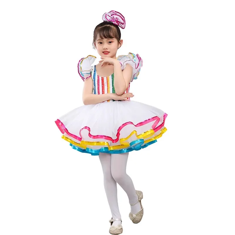 تنورة توتو ملونة جديدة للأطفال مطرزة أداء الرقص تنورة الأميرة الشاش بدلة أداء لطيفة