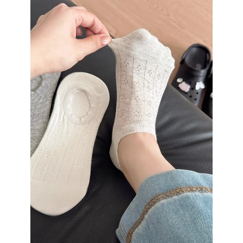 

Женские невидимые носки, носки-лодочки, хлопковые бесшовные нескользящие носки с силиконовыми ручками, дышащая, удобная повседневная одежда