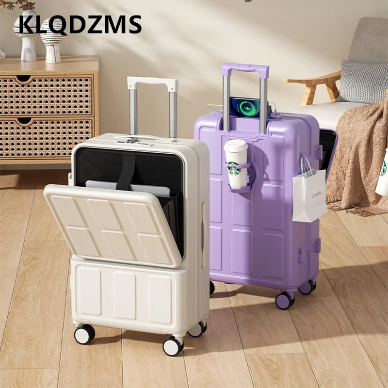 

KLQDZMS Laptop Suitcase 20"22"24"26 Inch Front Opening Boarding Case USB Charging Trolley Case Multifunctional Cabin Luggage