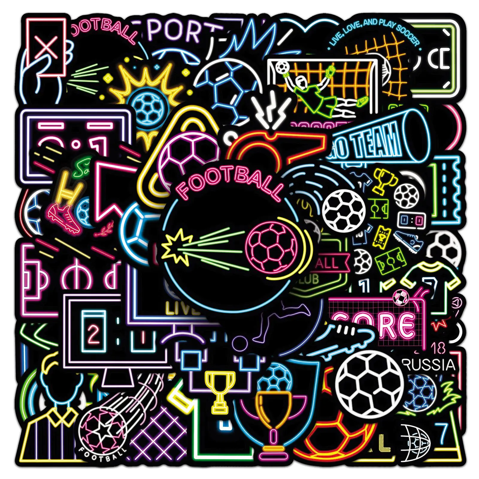 

50PCS Neon Style Football Stickers Colorful DIY Handbook Materials Can Decorate Laptop Luggage iPad Waterproof Stickers Kids Toy