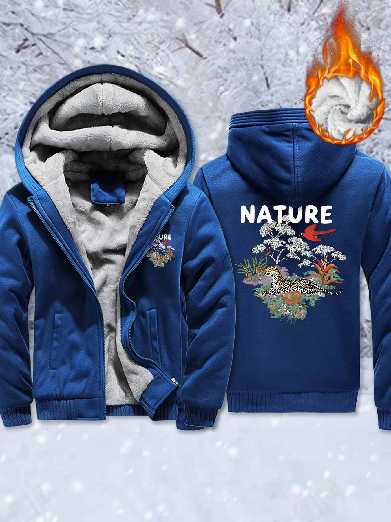 

Мужская утепленная куртка с принтом гепарда и попугая, флисовые пальто на молнии, камуфляжная одежда с карманами, зимняя мужская толстовка большого размера