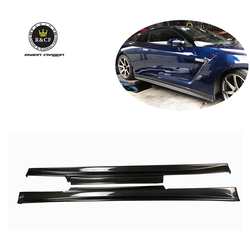 ZE Style Glossy Finish Twill Weave Carbon Fiber Side Skirts Rocker Panels for Nissan GT-R R35 (2007-) Vacuum Process Screw