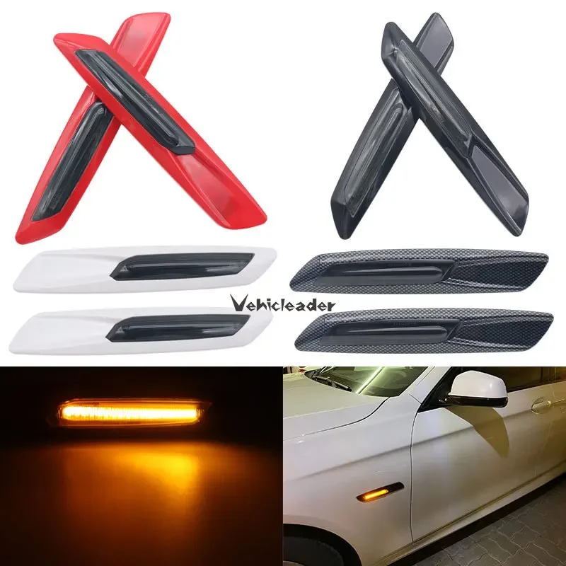 2x LED Fender Side Marker Light Turn Signal Lamp Blade Shape Black Shell 12V For BMW E60 E61  E39 E81 E82 E87 E90 E91 E92 E93
