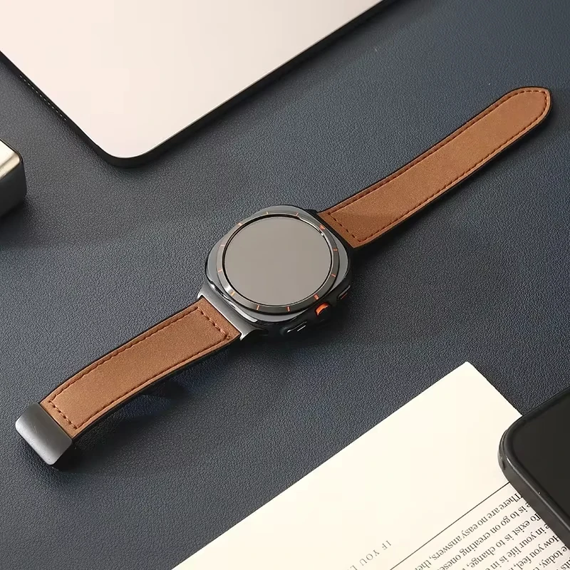 Leather Silicone Strap For Samsung Galaxy Watch Ultra 47mm Quick Fit No Gap Bracelet For Galaxy Watch 7 Ultra 47mm Magnetic Band