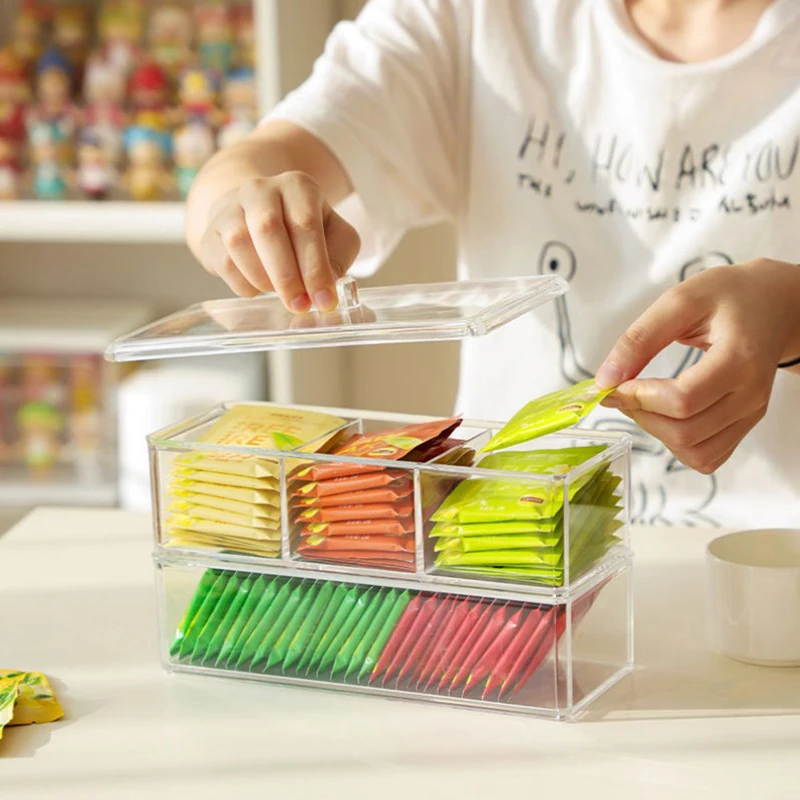 Sugar Bag Tea Storage Holder Trash Cans For Office Organizer Bags Divided Storage Bins With Lid Bin Box Transparent view 3