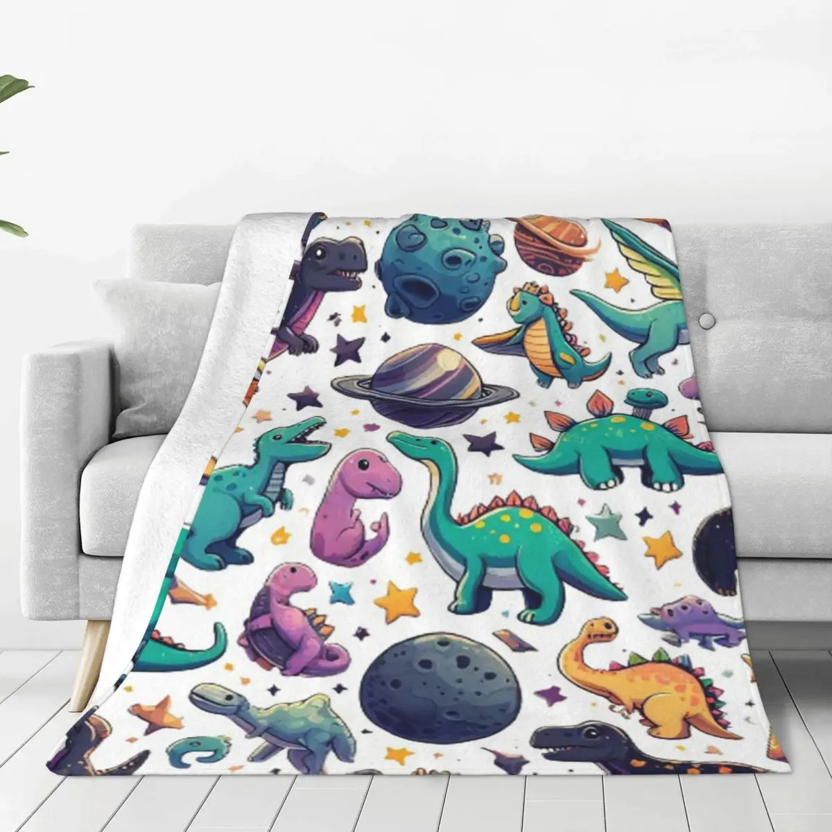 

Одеяло с динозаврами в космосе, мягкое теплое фланелевое одеяло, постельное белье для кровати, гостиной, пикника, путешествия, домашний диван