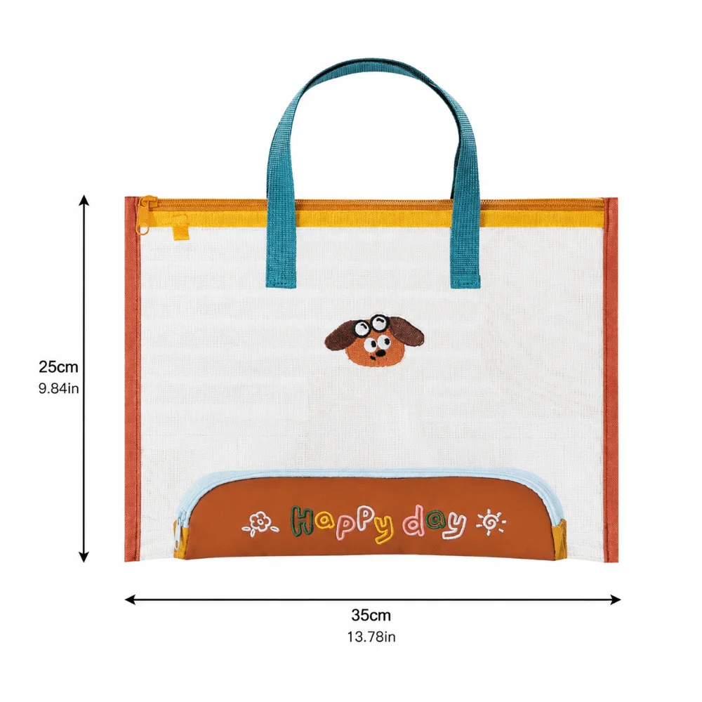 Kawaii Mesh Document Bag Clear Visible Handheld File Bag with Pencil Case Tuition Bag School Office view 6