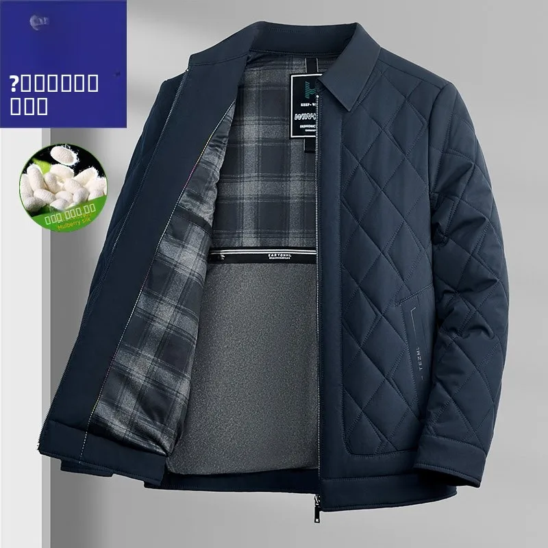 

Утепленная шелково-хлопковая куртка для мужчин среднего возраста, осенне-зимняя верхняя одежда, модный городской стиль, длинный рукав, застежка-молния