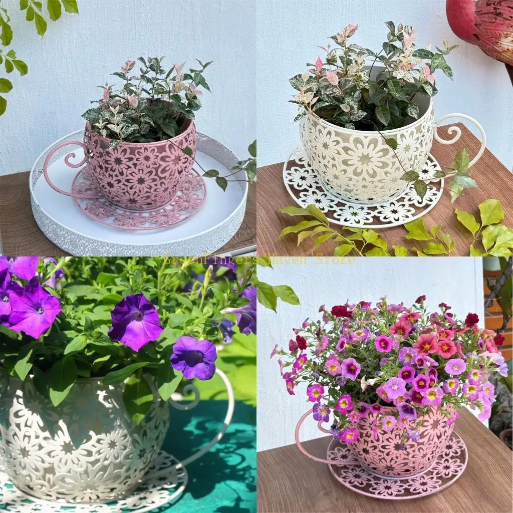 F68D Retro Rural Iron Planter Pot For Indoor Outdoor Tabletop Patios Decors With User Friendly Coating Design