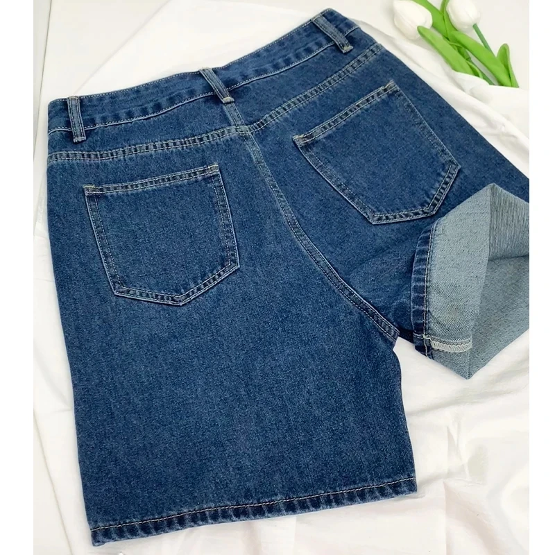 

American Retro Blue Wide Leg Denim Shorts Women's Spring Summer New High Waist Slimming Loose Fit Thermal Pants Y2K