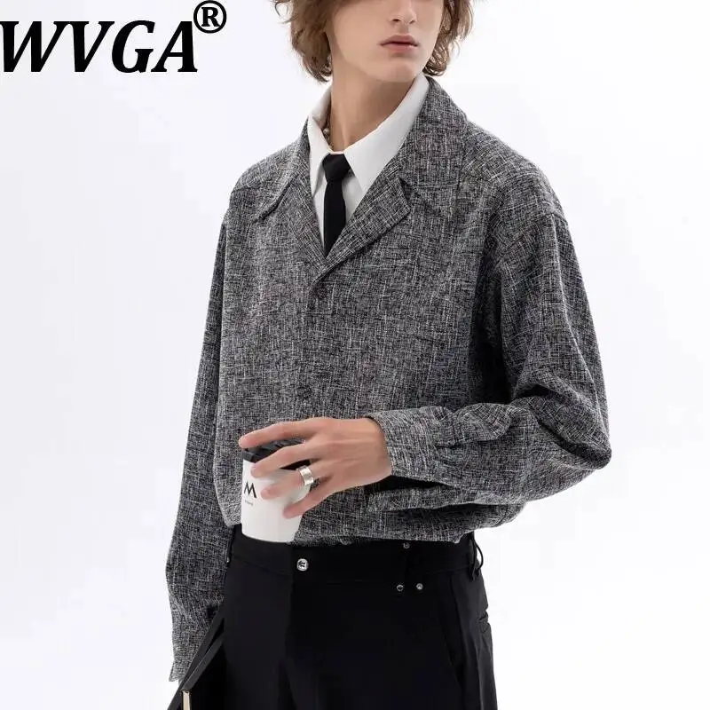 

WVGA Spring Autumn New Men Tide Cuban Collar Fake Two-Piece Trendy Long Sleeve Shirts Niche Chic Casual High-End Tops Ins W18134