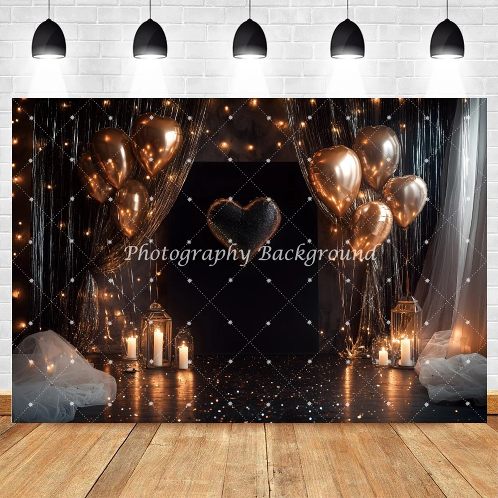 Golden Balloons Wedding Decoration Backgrounds for Photographs Black Curtains Wall Party Decor Photography Backdrop Photobooth
