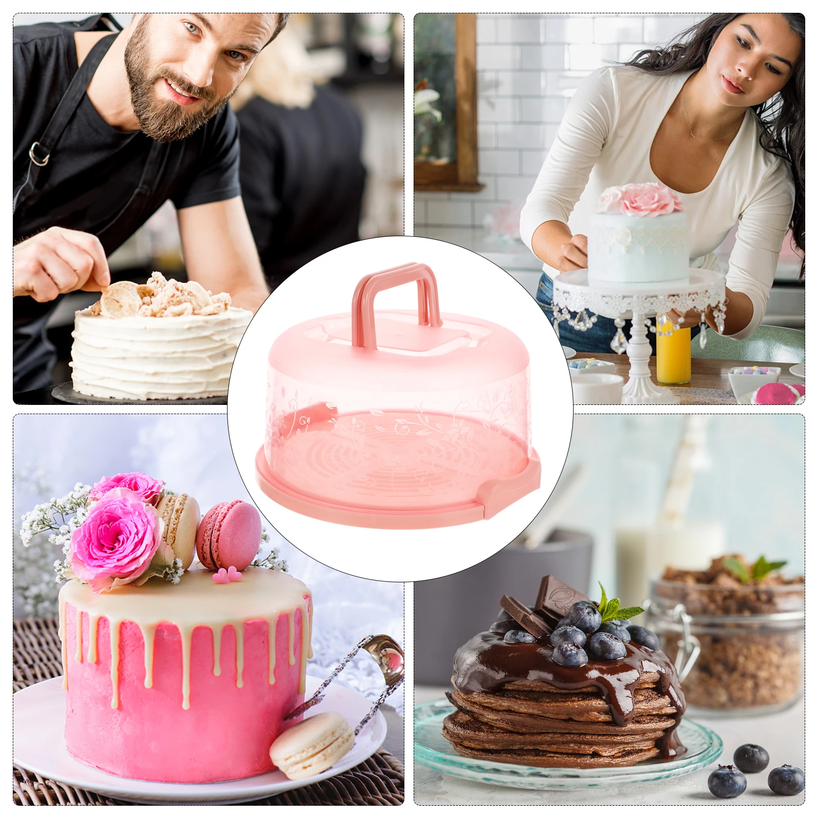 

1Pc Portable Blue Cake Holder With Handle Durable Buckle Design Food Container