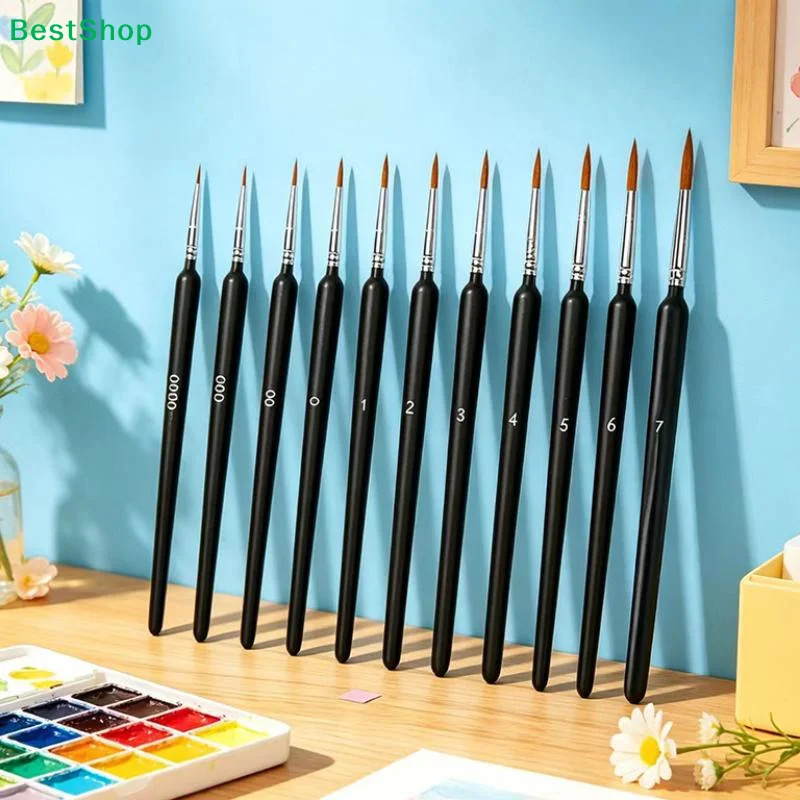 ♩11Pcs Fine Tip Liner Paint Brush Set Non Slip Comfort Grip Assorted Sizes For Watercolor Acrylic Painting Nail Art