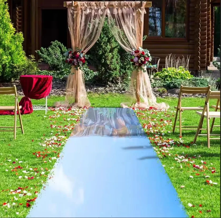 10 Stück Hochzeitsbühnenläufer, Bodenläufer, Spiegelteppich, Hochzeitssaal, weiche silberne Spiegel, Hochzeitsgang-Wanddekoration – Detail 1