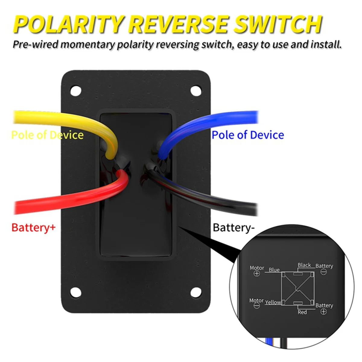 

ABWG-2PCS Reverse Polarity Switch 12V DPDT Momentary 3 Position Rocker Switch IP67 Waterproof Marine ON Off ON 20A for