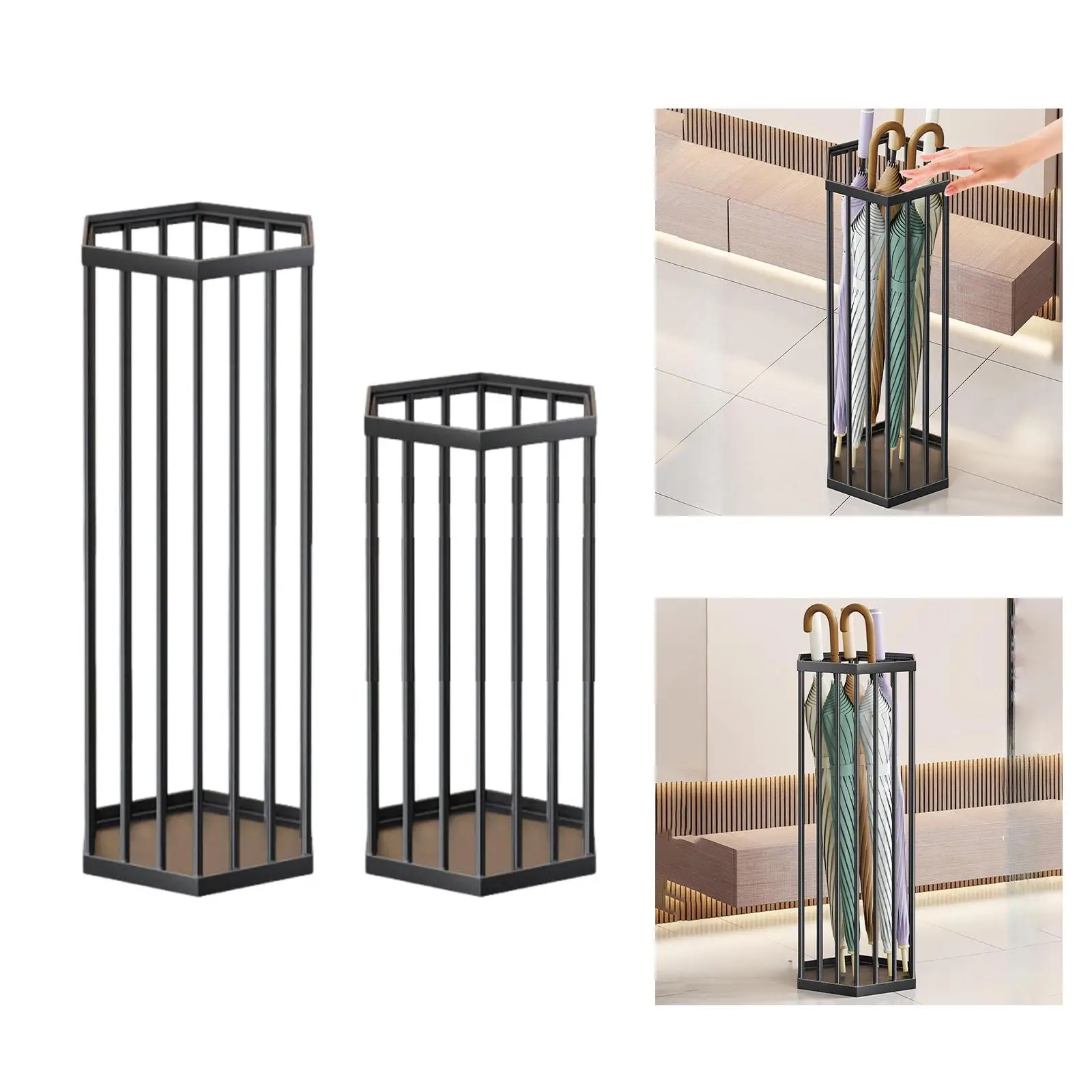 

Metal Umbrella Storage Bin Stand Space Saving Multipurpose Free Standing Umbrella Organizer Hollow Design for Stores Stylish