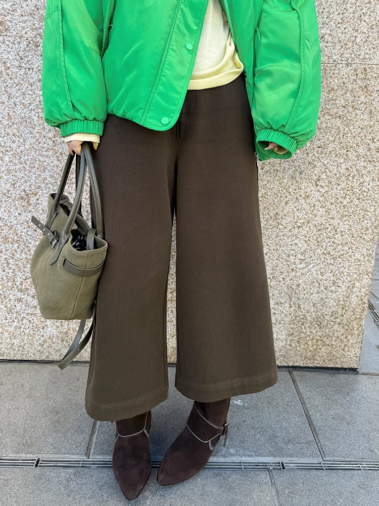 

Adjustable High Waist Wide Leg Pants Straight Cut Winter Faion plus Size Women's Clothing Comfortable Cotton Trousers