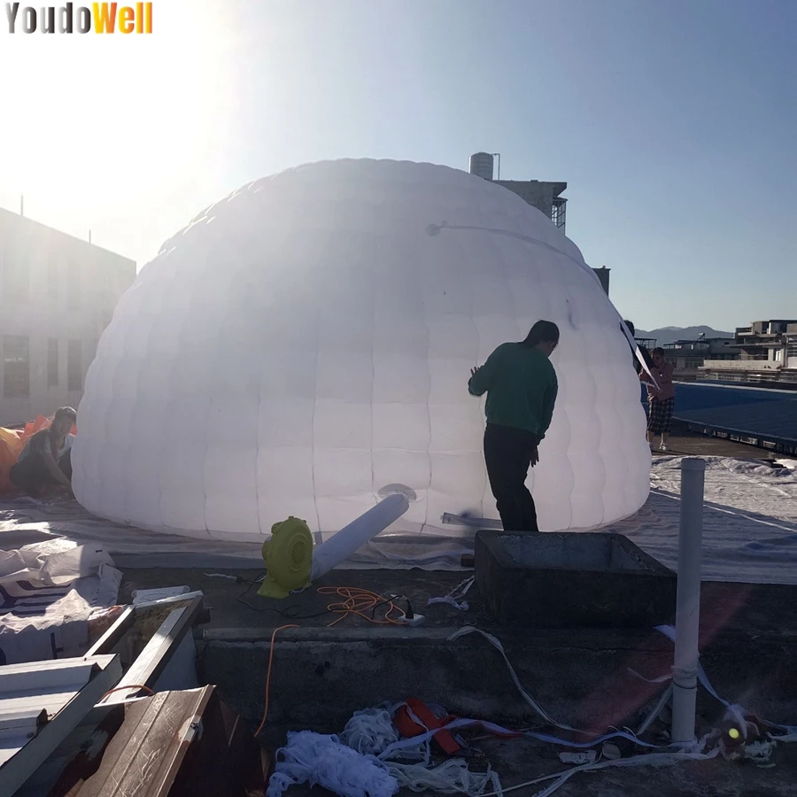 Kortingsactie Op Maat Gemaakt Wit Honing Gehuisvest Afgewerkte Opblaasbare Koepeltent 8 Meter In Diameter Één Deur Met Led-Verlichting