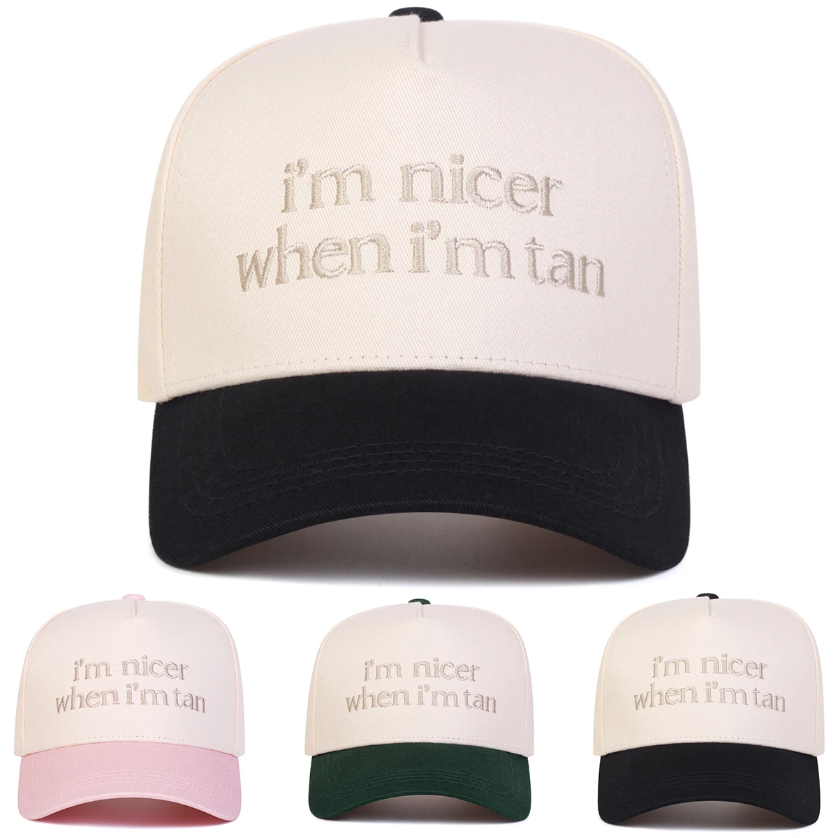 Unisex I'M NICER WHEN I'M TAN Baseballkappen mit Stickerei, für Frühling und Herbst, für den Außenbereich, verstellbare Freizeithüte, Sonnenschutzhut, Sportkappe
