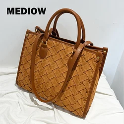 MEDIOW Large Capacity Tote Bags For Women Luxury Designer Handbag And Purse 2023 New In Faux Suede Handwoven Top Handle Shoulder