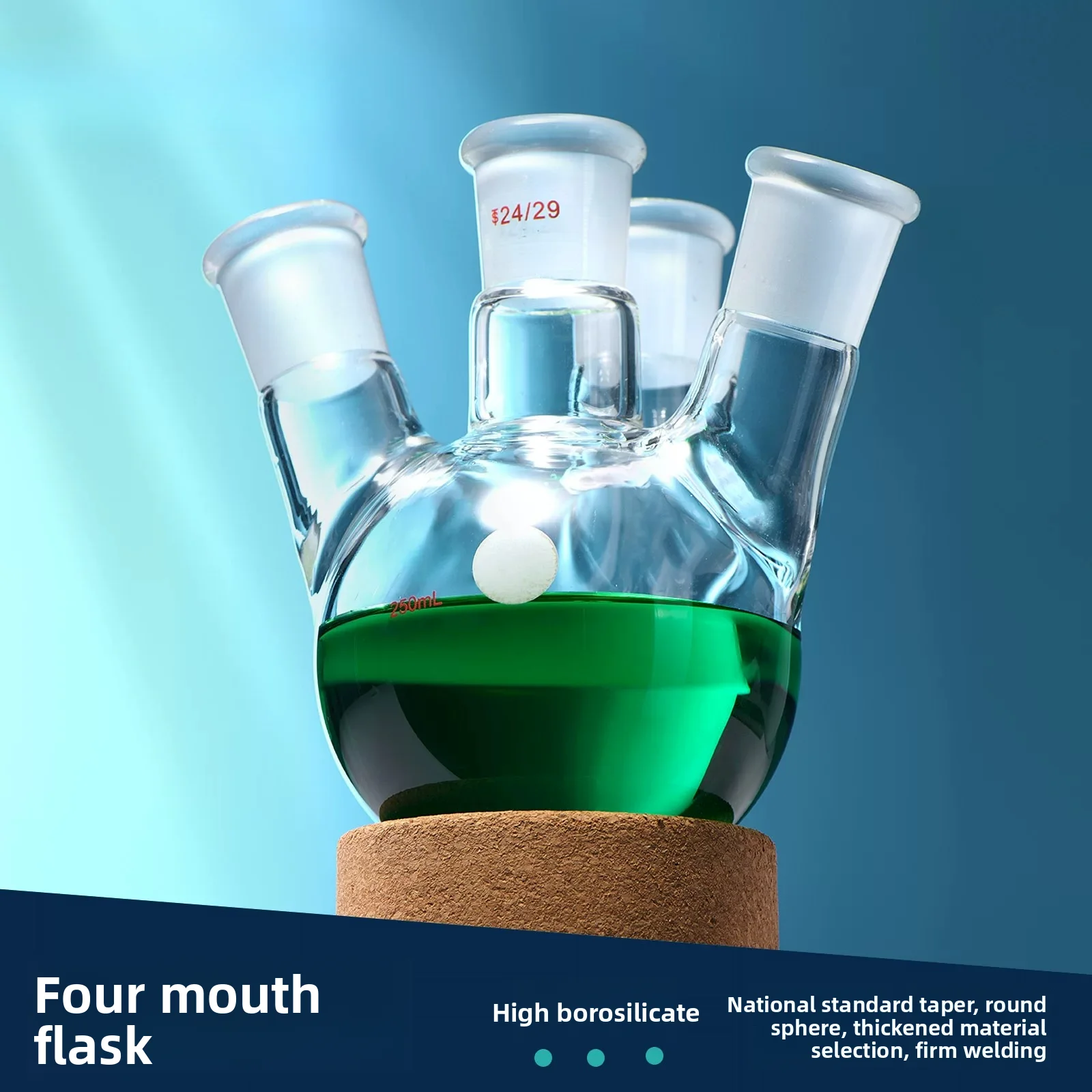 S22 4-Neck Round Bottom Flask – 100-50000ml Borosilicate Vessel for Distillation, Rotary Evap. / Org. Synth.