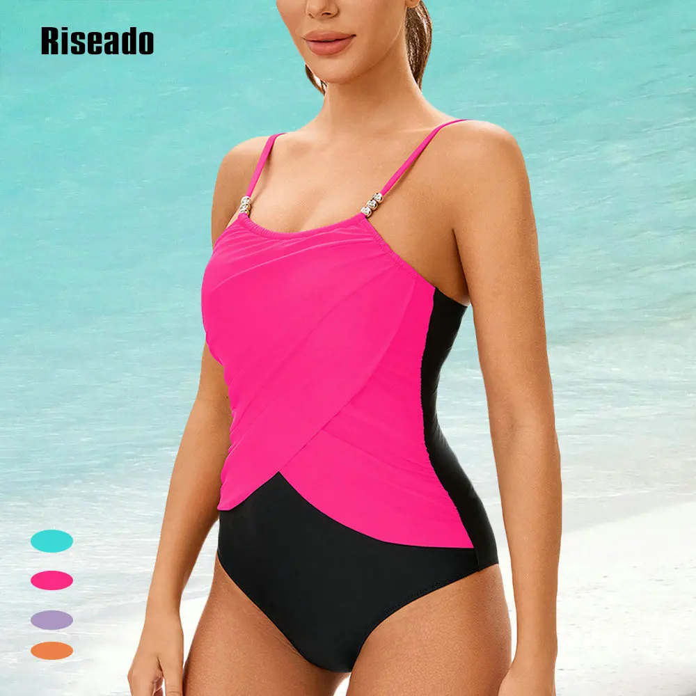 

Riseado 2025 New Women's Swimsuit One Piece Swimwear Square Neck Tummy Control with Adjustable Spaghetti Straps