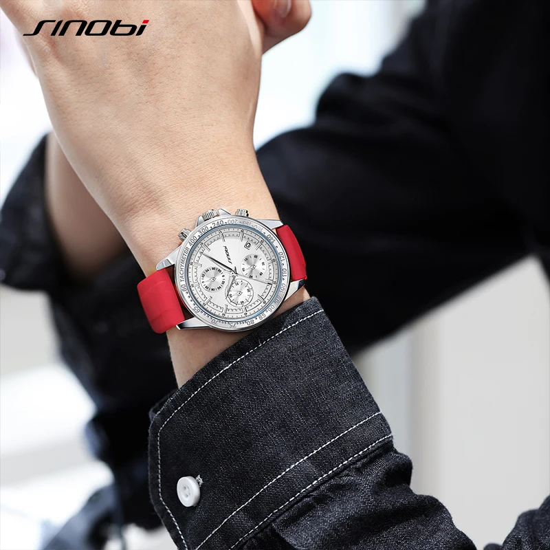 SINOBI New Design Silicone Strap Men\'s Watches Man\'s Sports Quartz Wristwatches Chronograph Luminous Hands Clock for Male Top 1