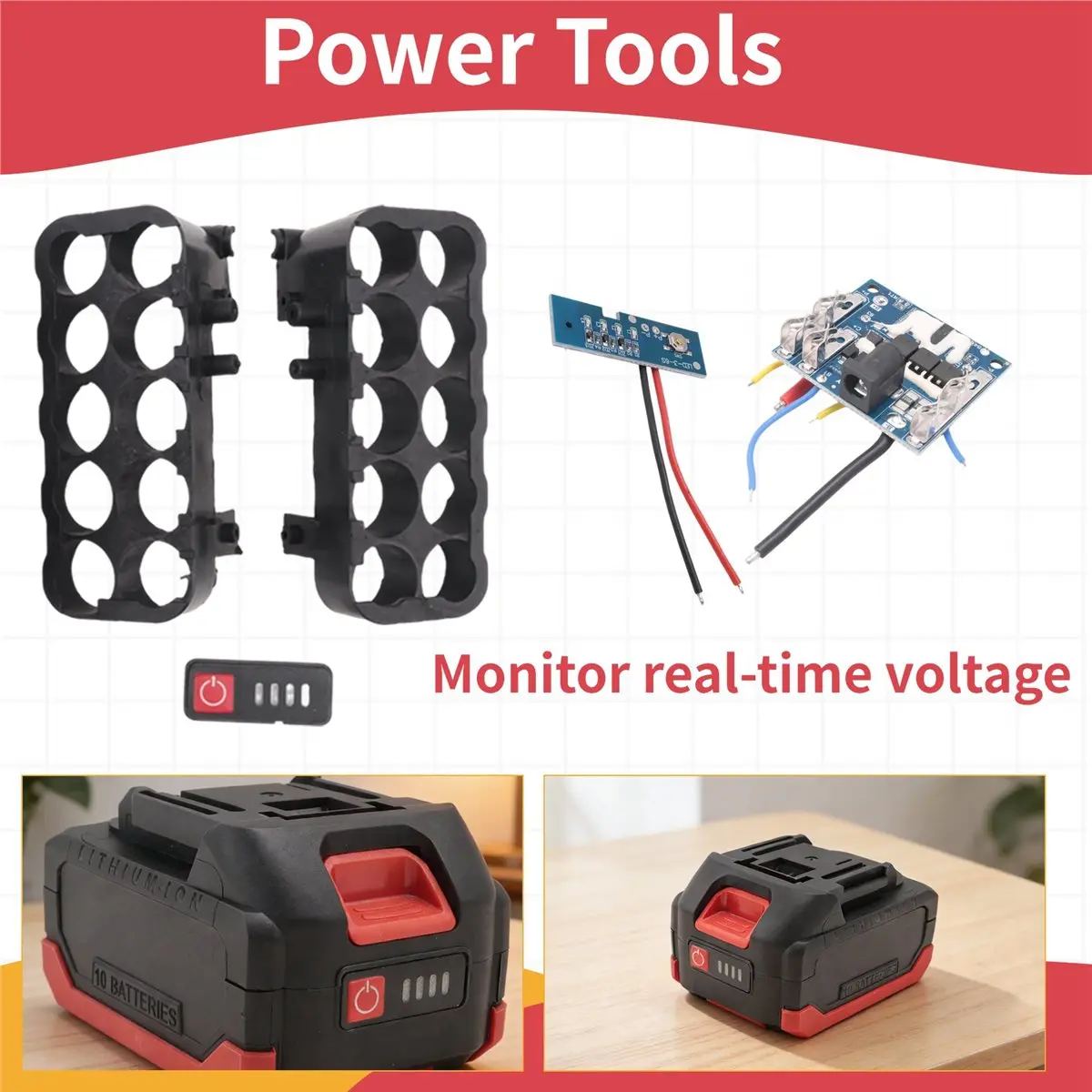 finefine Battery Case Storage Box Shell PCB Charging Board for Makita Power Tools 21V Charge Voltage Replace Part 10 Cores