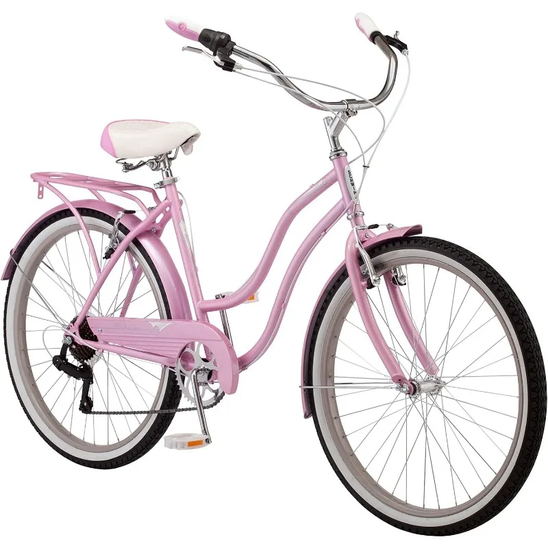 

Adult Beach Cruiser Bike, Men and Women Step-Through Steel Frame, 7-Speed Twist Shifters, Rear Rack, Front and Rear Fenders