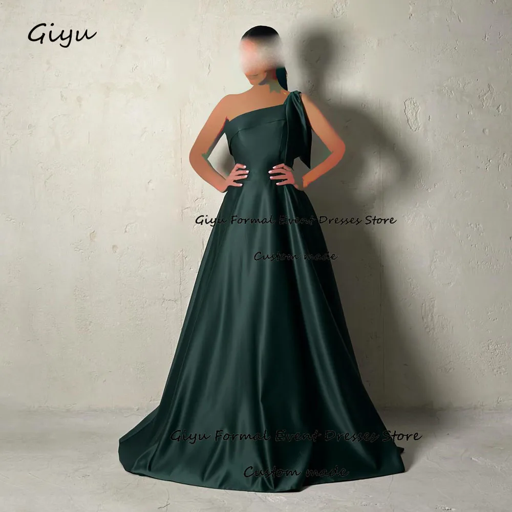 

Giyu Simple A-line Evening Gown Dress One-Shoulder Floor-Length Draped Vestidos De Noche Elegantes 2024 Wedding Party Dress