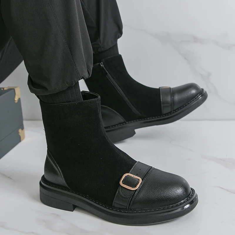 

High Quality Retro Style High Top Outdoor Leisure Boots Branded Business Leather Mens Boots Comfort Soft Versatile Chelsea Boots