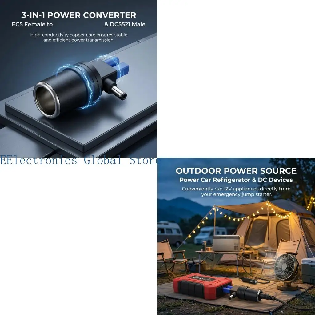 462B Small Vehicle Power Port Cable with EC5 Female, 12V Car Outlet End and 5.5 X 2.1Mm Male Tip for Energy Routing Job and