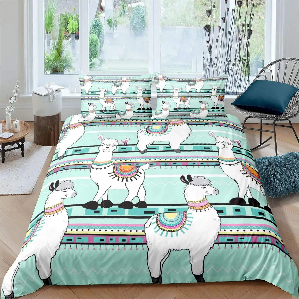 Alpaca Duvet Cover King Size,Cute Llama Bedding Set for Girls Teens Women Couple,bedroom Decor Comforter Cover with 2 Pillowcase