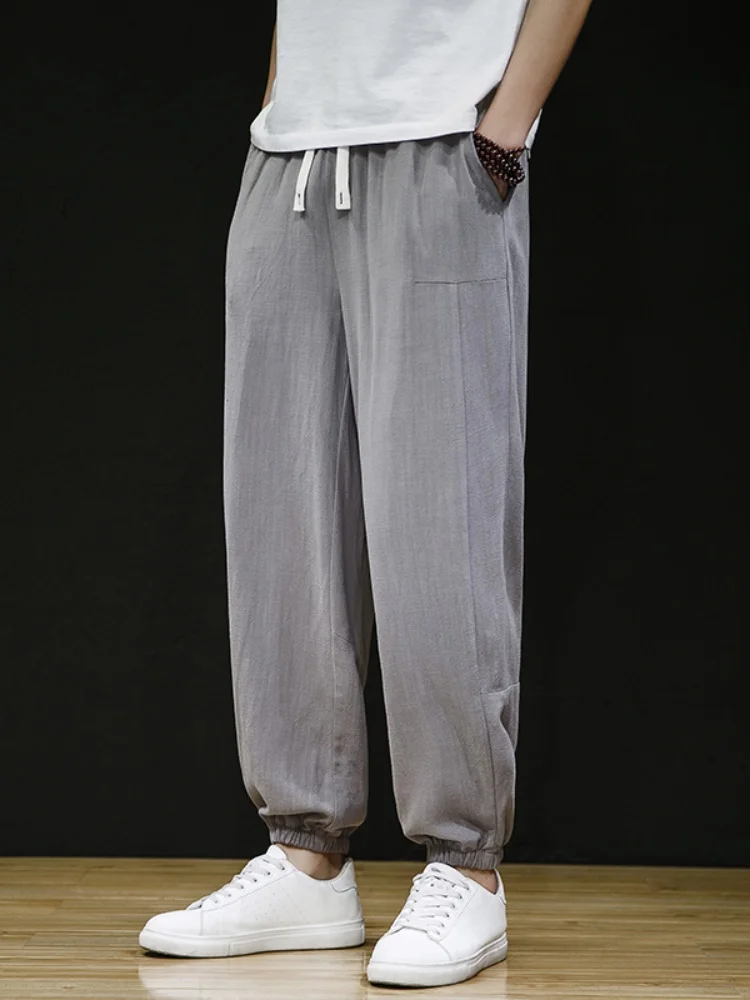 

Мужские летние тонкие льняные хлопковые брюки-гаремы свободного кроя, дышащие, удобные, повседневные, городские