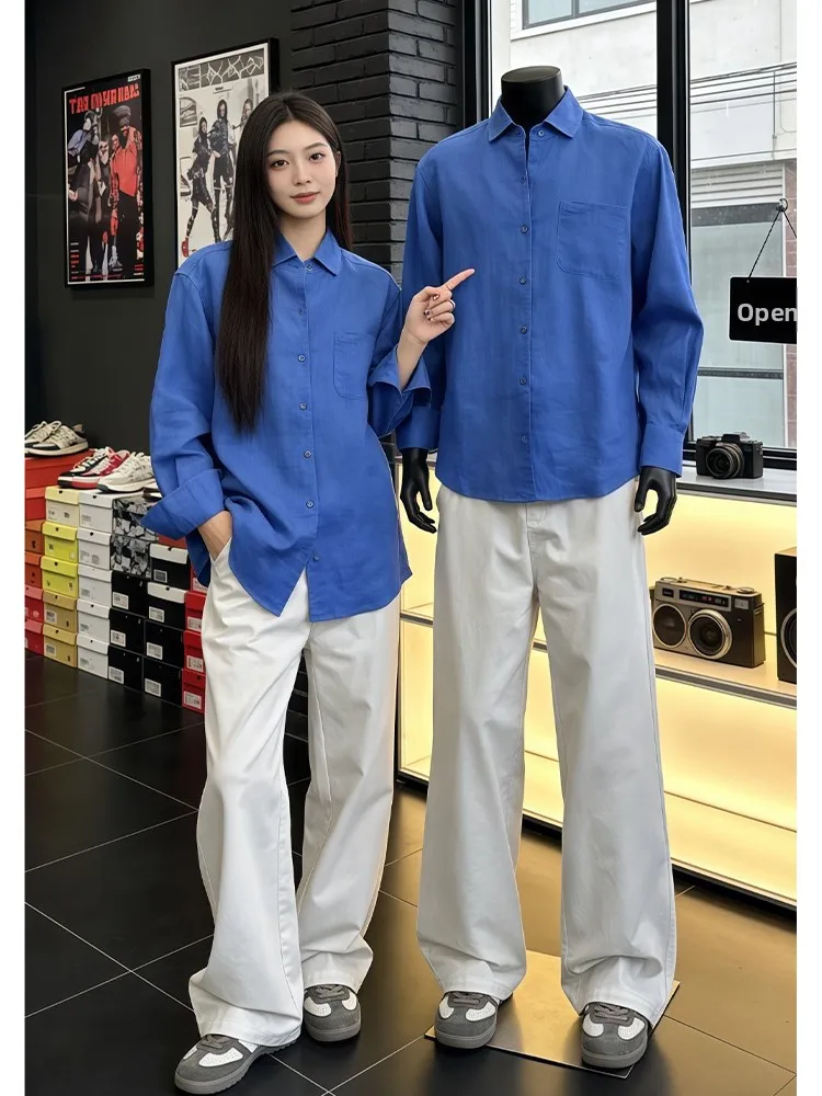 

Loose Fit Long Sleeve Cotton Linen Men's Shirt Spring Season Korean Style Lazy Loose Shoulder Sun Protection Outerwear